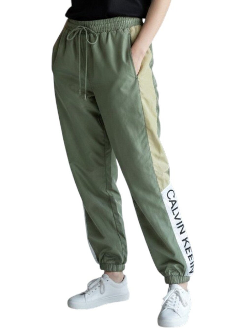 Calvin Klein Performance Olive Green Logo Jogger Pants Size L Colorblock Track